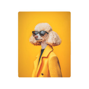 Chic Poodle in Sunglasses and Yellow Coat Metal Print