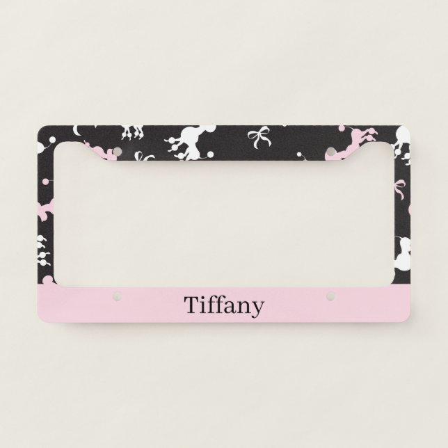 Chic Poodles Pink and Black Design License Plate Frame (Front)