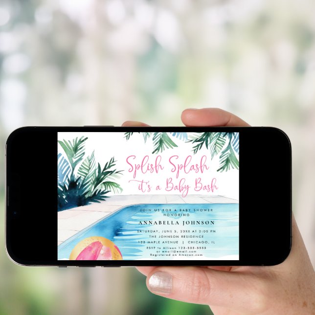Chic pool party baby shower it's a girl invitation (Front Digital)
