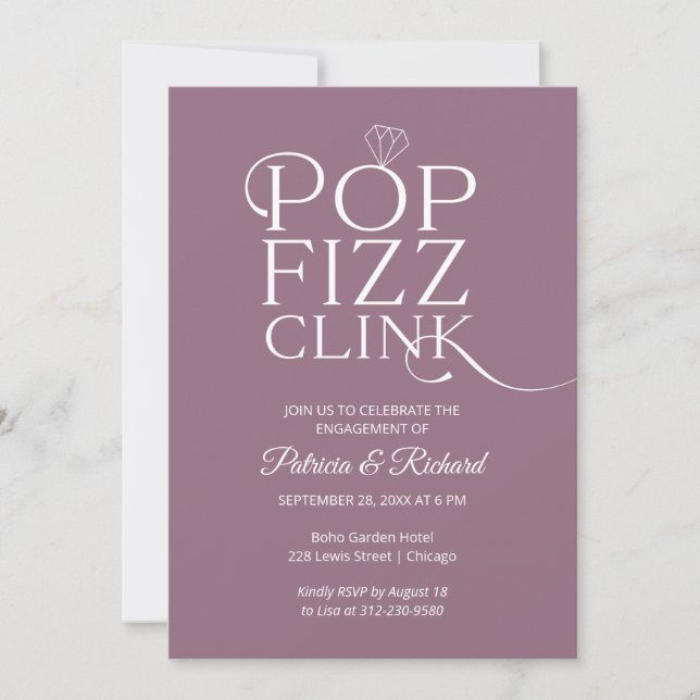 Chic Pop Fizz Clink Engagement Party Invitation (Front)