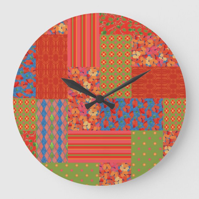 Chic Poppies Faux-patchwork Wall Clock (Front)