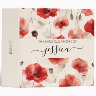 Chic poppies pattern script name Recipe 3 Ring Binder