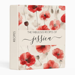 Chic poppies pattern script name Recipe Mini Binder
