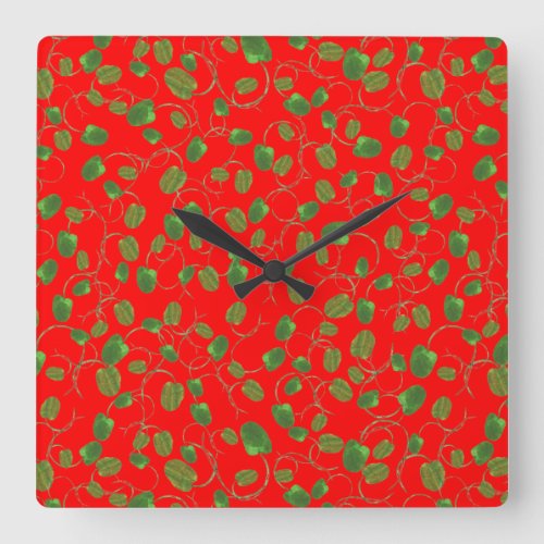 Chic Poppy Buds on Bright Red Wall Clock