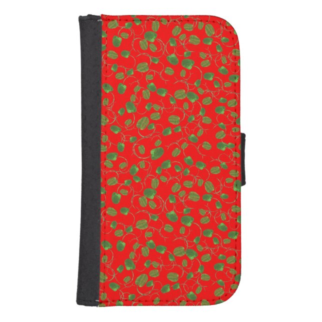 Chic Poppy Buds on Red, Wallet Smartphone Case (Front)