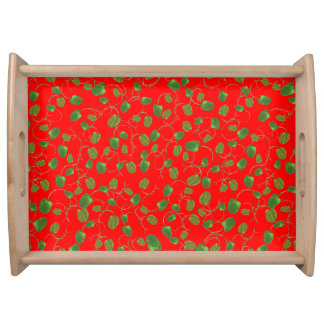 Chic Poppy Buds on Red Wooden Serving Tray