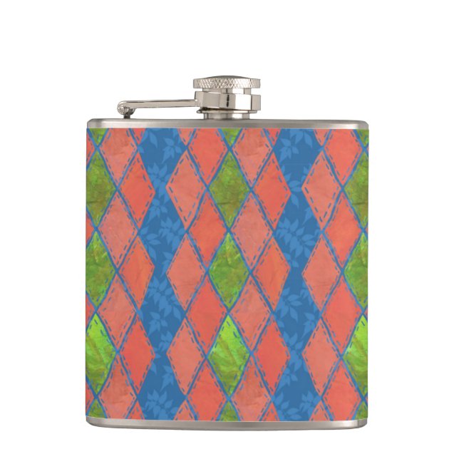 Chic Poppy Colors Faux-patchwork Hip Flask (Front)