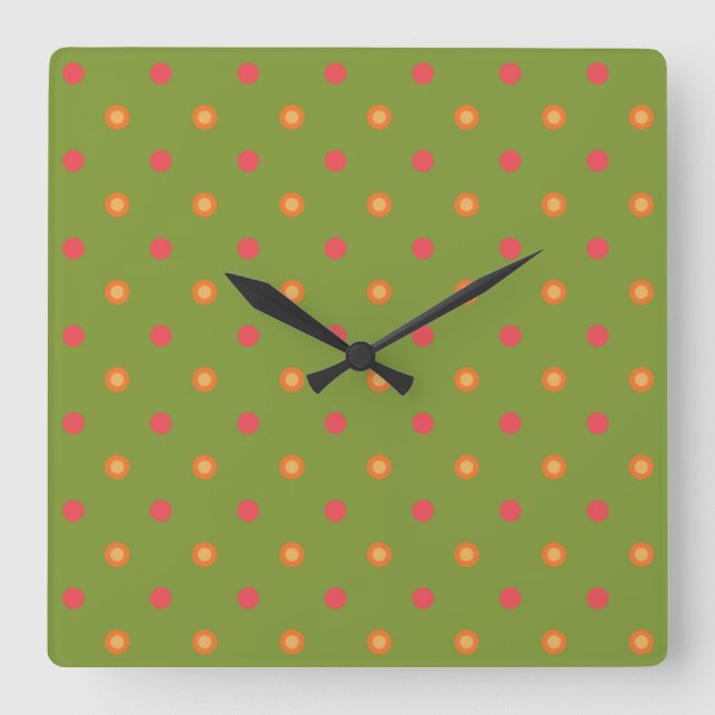 Chic Poppy Colours Polka Dots Square Wall Clock (Front)