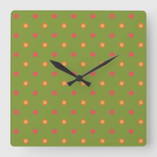 Chic Poppy Colours Polka Dots Square Wall Clock