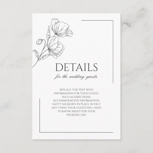 Chic poppy flower minimalist wedding  enclosure card (Front)