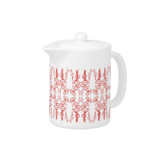 Chic Poppy Outline, Red on White China Teapot