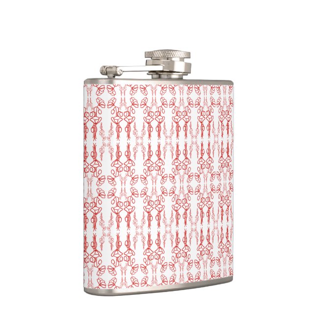 Chic Poppy Outline Red on White Hip Flask (Right)