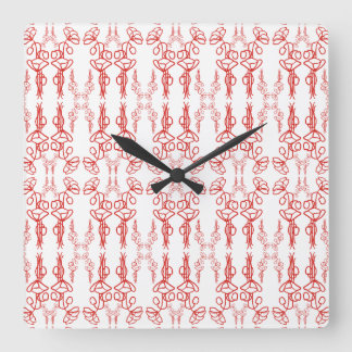 Chic Poppy Outline Red on White Square Wall Clock