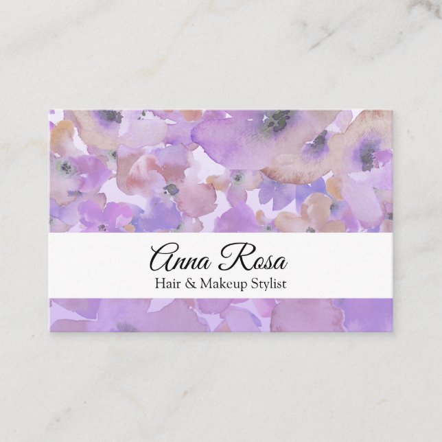 *~* Chic Popular Flower Blue Lavender Watercolor Business Card (Front)