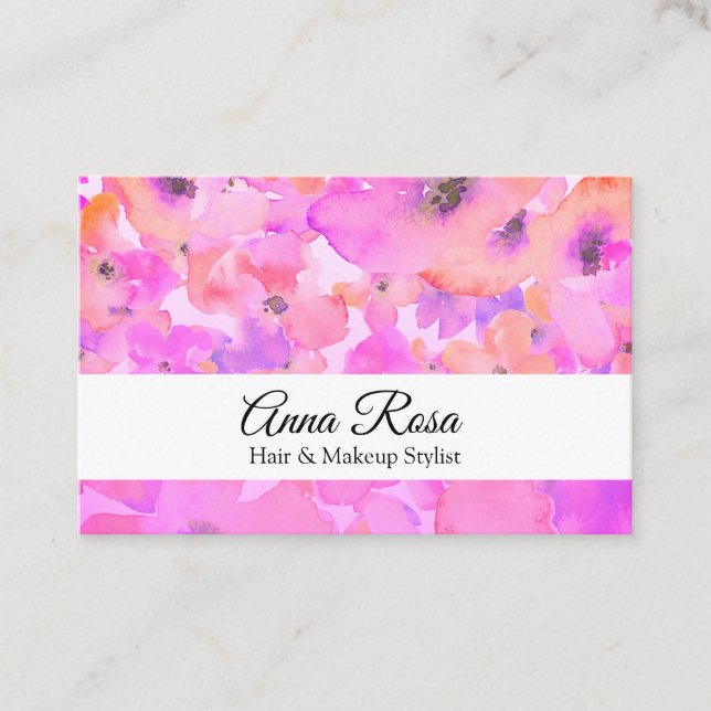 *~* Chic Popular Flower Pink Lavender Watercolor Business Card (Front)