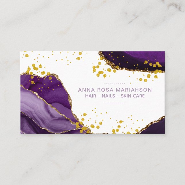 *~* Chic Popular Gold Glitter Purple Agate Girly Business Card (Front)