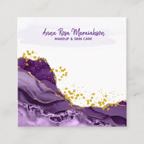  Chic Popular Gold Glitter Purple Geode Agate Square Business Card