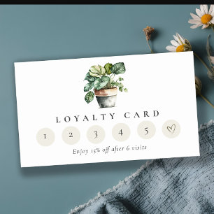 Chic Potted Leafy House Plants 6 Punch Loyalty Business Card