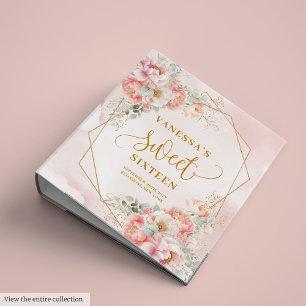 Chic Powder Pink Gold Peonies Sweet 16 Ring Binder