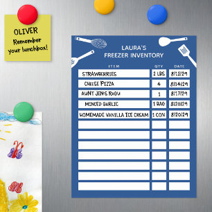 Chic Practical Blue White Freezer Inventory Magnetic Dry Erase Sheet