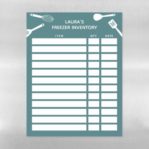 Chic Practical Teal White Freezer Inventory Magnetic Dry Erase Sheet