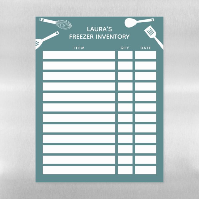 Chic Practical Teal White Freezer Inventory Magnetic Dry Erase Sheet (Vertical)