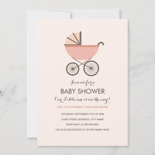 Chic Pram Girl Baby Shower Invitation