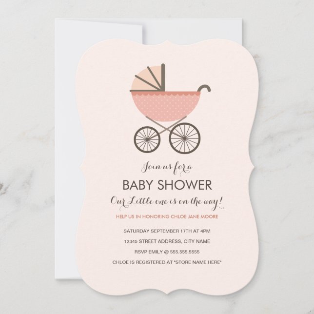 Chic Pram Girl Baby Shower Invitation (Front)