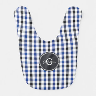 chic preppy blue black gingham pattern monogram baby bib