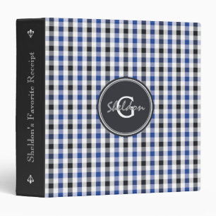 chic preppy blue black gingham pattern monogram binder