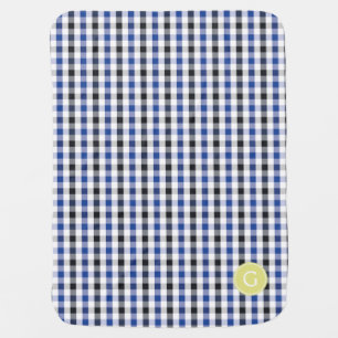 chic preppy blue black gingham pattern monogram receiving blanket