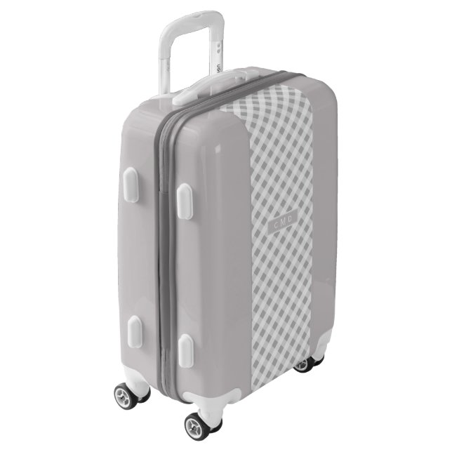 chic preppy grey gingham pattern monogram luggage (Rotated Left)