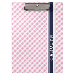 chic preppy pink navy gingham pattern monogram clipboard