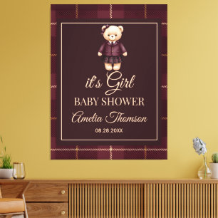Chic Preppy Teddy Bear Baby Shower  Canvas Print