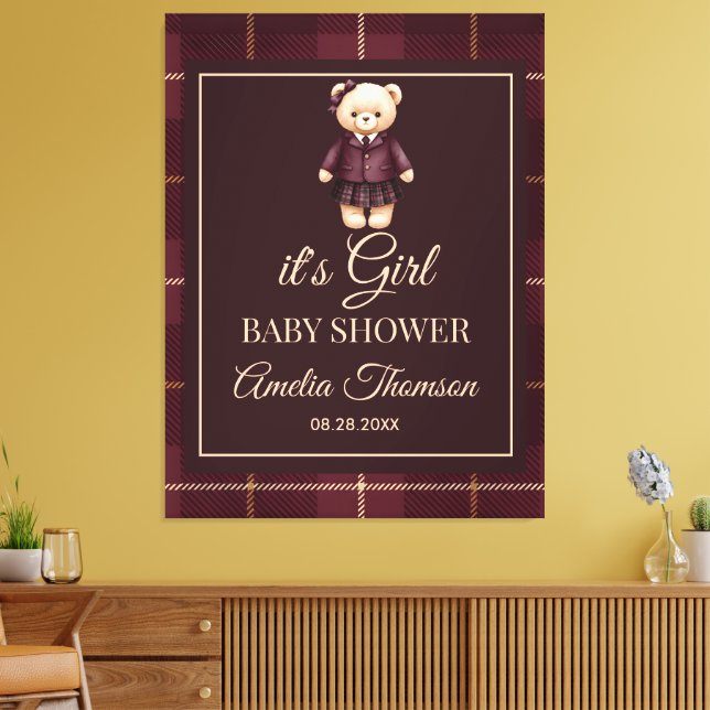 Chic Preppy Teddy Bear Baby Shower  Canvas Print (Insitu(LivingRoom))