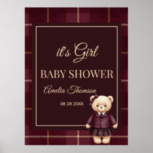 Chic Preppy Teddy Bear Baby Shower Poster