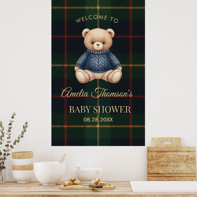 Chic Preppy Teddy Bear Baby Shower  Poster (Kitchen)