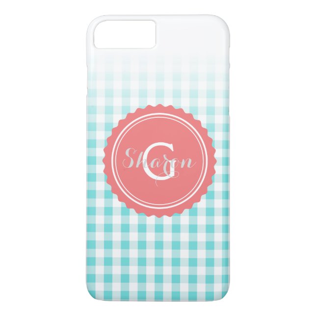 chic preppy turuqoise gingham pattern monogram Case-Mate iPhone case (Back)