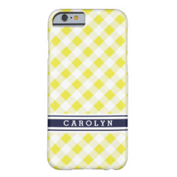 chic preppy yellow navy gingham pattern monogram barely there iPhone 6 case