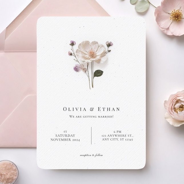 Chic Pressed Flower Rounded Corner Style Wedding  Invitation (Creator Uploaded)