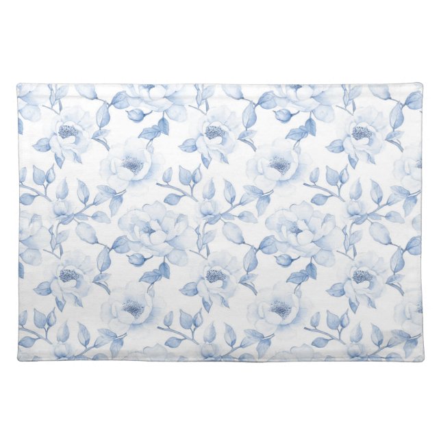 Chic Pretty Blue White Flowers Cloth Placemat (Front)