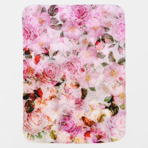 Chic Pretty Blush Pink Watercolor Roses Floral Baby Blanket