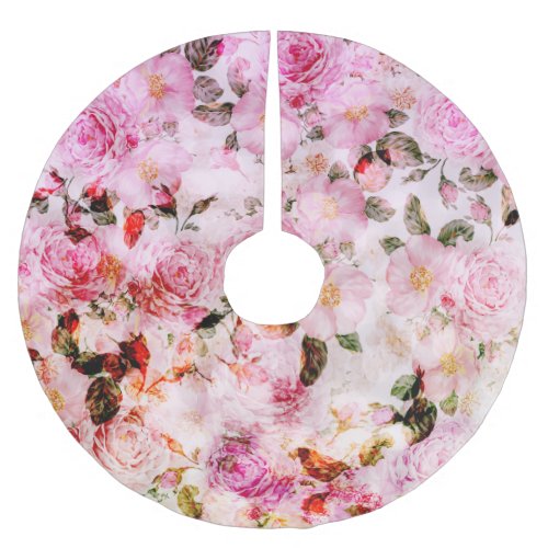 Chic Pretty Blush Pink Watercolor Roses Floral Brushed Polyester Tree Skirt