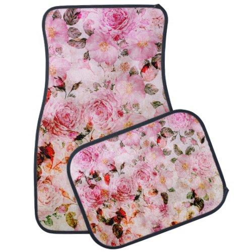 Chic Pretty Blush Pink Watercolor Roses Floral Car Floor Mat
