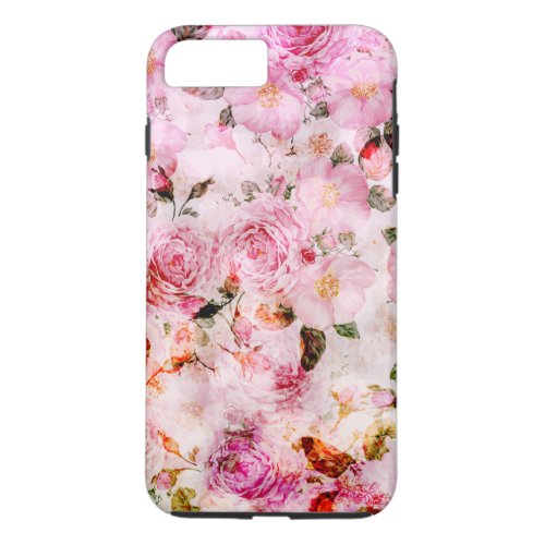 Chic Pretty Blush Pink Watercolor Roses Floral iPhone 8 Plus7 Plus Case