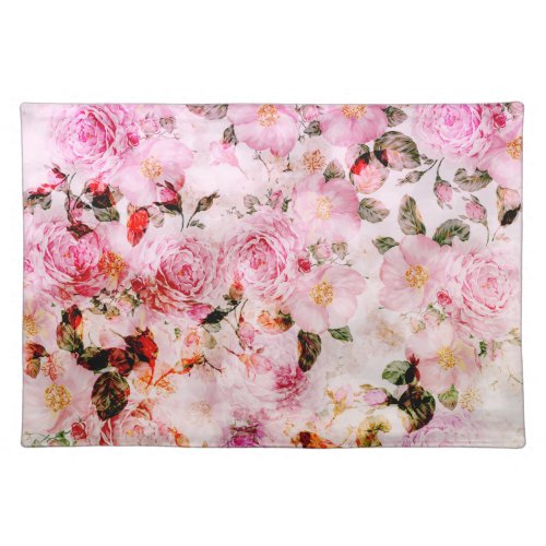 Chic Pretty Blush Pink Watercolor Roses Floral Cloth Placemat