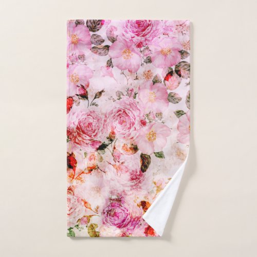 Chic Pretty Blush Pink Watercolor Roses Floral Hand Towel