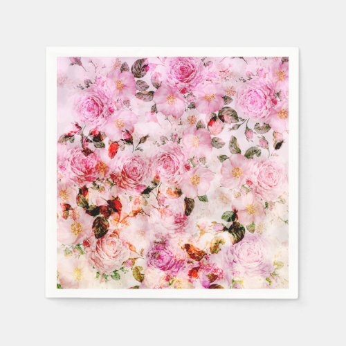 Chic Pretty Blush Pink Watercolor Roses Floral Napkins