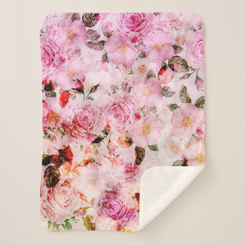 Chic Pretty Blush Pink Watercolor Roses Floral Sherpa Blanket