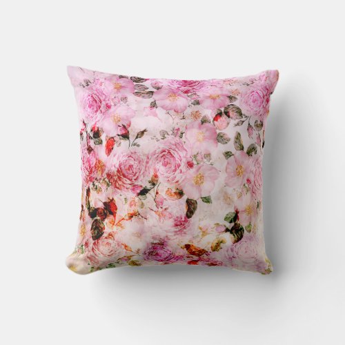 Chic Pretty Blush Pink Watercolor Roses Floral Throw Pillow